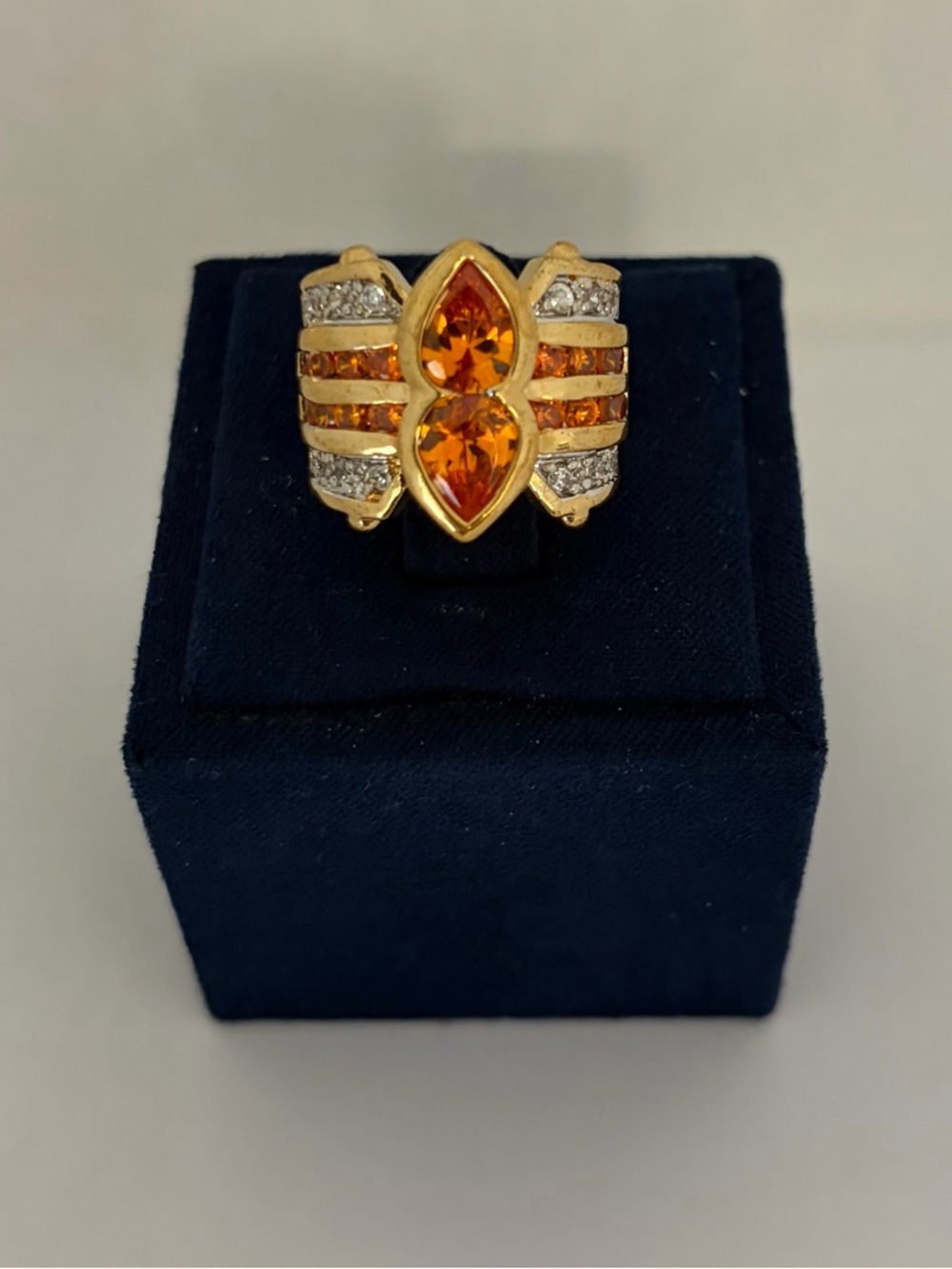 Gold-Tone Orange Crystal Cocktail Ring - Women Jewelry